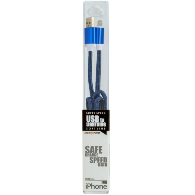 Кабель USB - Lightning USB - Lightning 1м Bl (кожа) синий / Retail