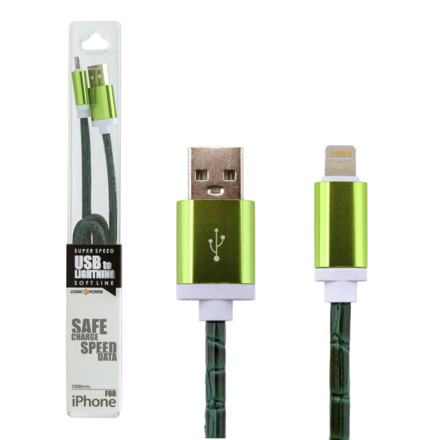 Кабель USB - Lightning 1м Gr (кожа) зеленый / Retail Кабель USB - Lightning 1м Gr (кожа) зеленый / Retail
