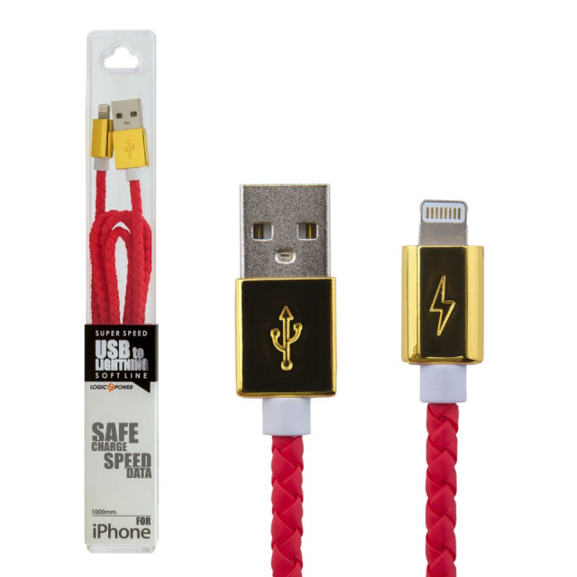 Кабель USB - Lightning USB - Lightning 1м R (кож. плетение) красный /
