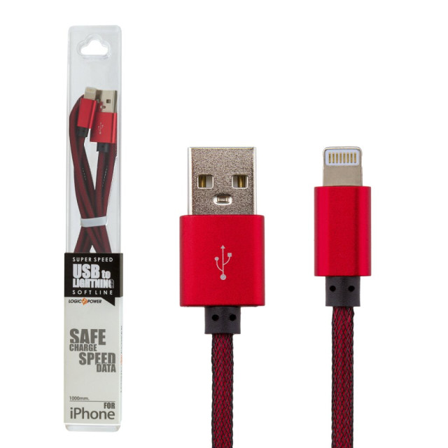 Кабель USB - Lightning USB - Lightning 1м R (метал. плетение) красный Кабель USB - Lightning USB - Lightning 1м R (метал. плетение) красный