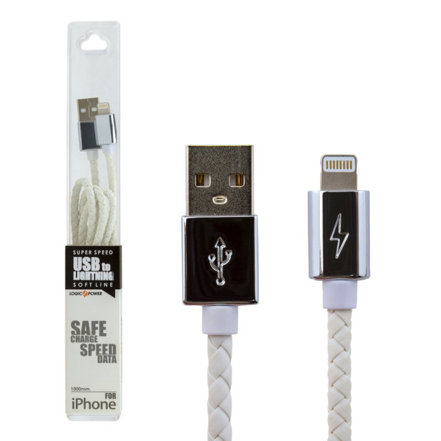 Кабель USB - Lightning USB - Lightning 1м W (кож. плетение) белый / Re Кабель USB - Lightning USB - Lightning 1м W (кож. плетение) белый / Re