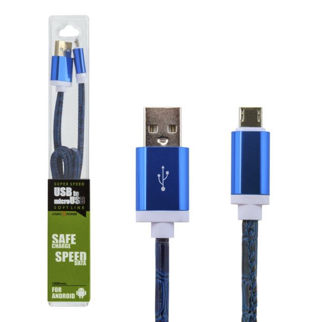 Кабель USB - micro USB USB - micro USB 1м Bl (кожа) синий / Retail