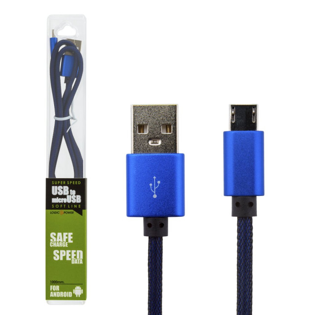 Кабель USB - micro USB USB - micro USB 1м Bl (метал. плетение) синий /