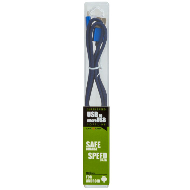Кабель USB - micro USB USB - micro USB 1м Bl (метал. плетение) синий /
