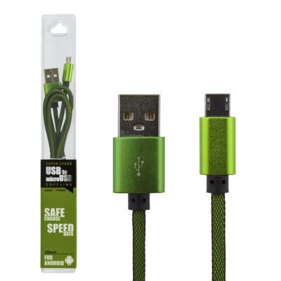 Кабель USB - micro USB 1м Gr (метал. плетение) зеленый Кабель USB - micro USB 1м Gr (метал. плетение) зеленый