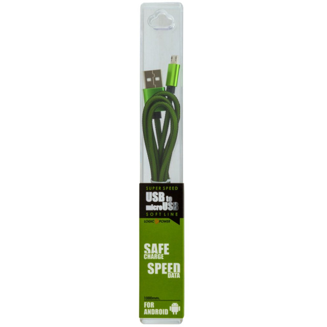 Кабель USB - micro USB 1м Gr (метал. плетение) зеленый
