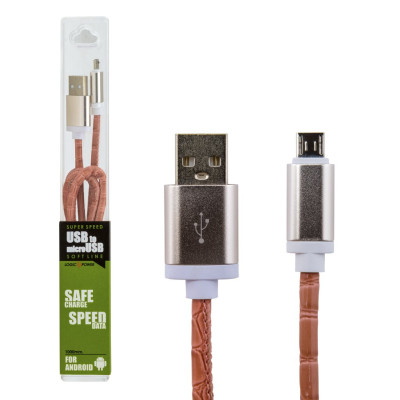 Кабель USB - micro USB 1м P (кожа) розовый / Retail Кабель USB - micro USB 1м P (кожа) розовый / Retail