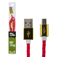 Кабель USB - micro USB 1м R (кож. плетение) красный / Retail