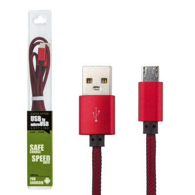 Кабель USB - micro USB 1м R (метал. плетение) красный / Кабель USB - micro USB 1м R (метал. плетение) красный /
