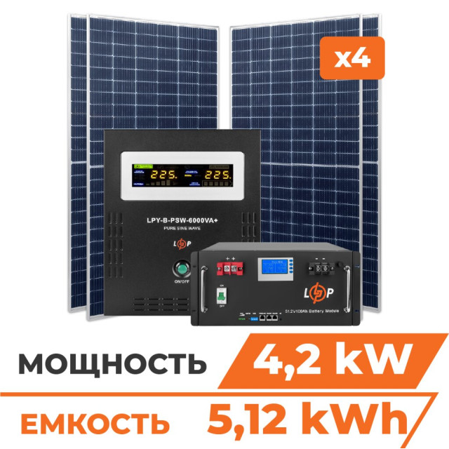 Комплект СЕС 4.2kW АКБ 5.12kWh (літій) 100 Ah Преміум