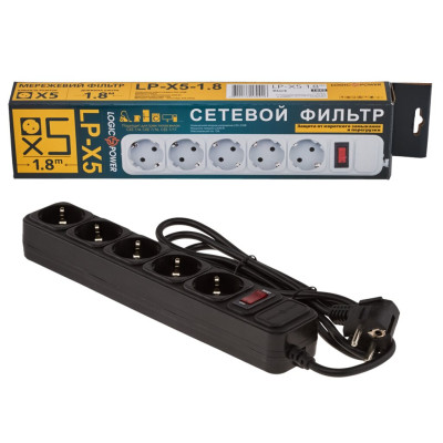 Сетевой фильтр LogicPower LP-X5 1.8 м Black