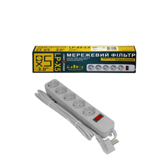 Мережевий фільтр LogicPower LP-X5 3 м Grey