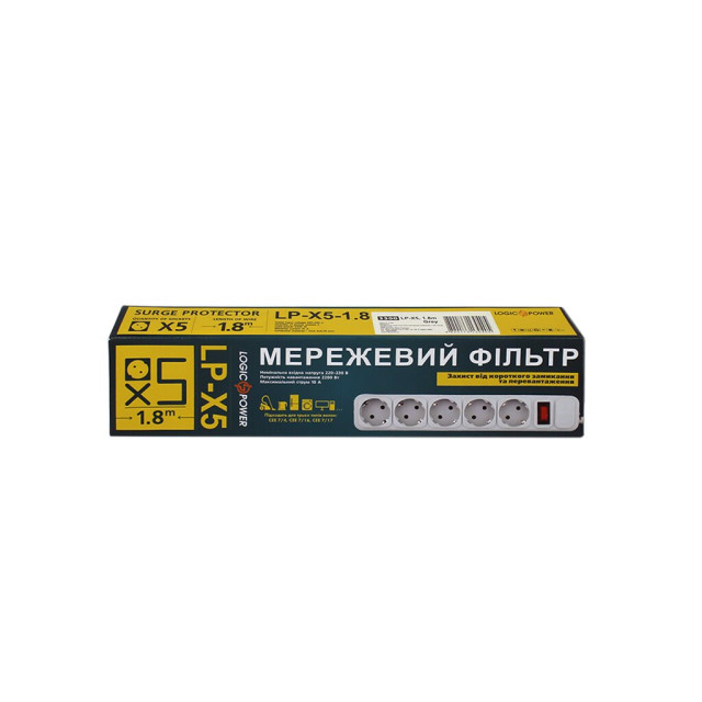 Мережевий фільтр LogicPower LP-X5 1.8 м Grey