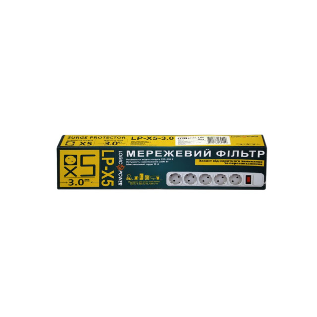 Мережевий фільтр LogicPower LP-X5 3 м Grey