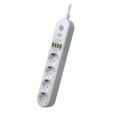 Мережевий фільтр (подовжувач) LogicPower LP F24U4 (4x220V-2500W, 4xUSB-5V/3,4A 17W Auto Max)