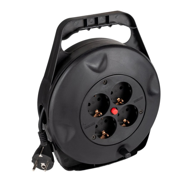 Подовжувач на котушці LogicPower LP 15м (ПВС 3*0.75), 4 гнізда із заземлюючим контактом до 2.2 кВт