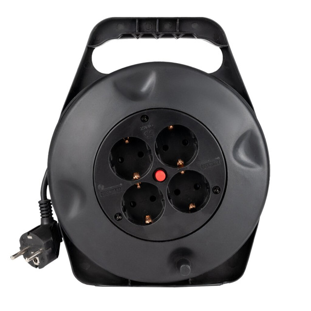 Подовжувач на котушці LogicPower LP 15м (ПВС 3*0.75), 4 гнізда із заземлюючим контактом до 2.2 кВт
